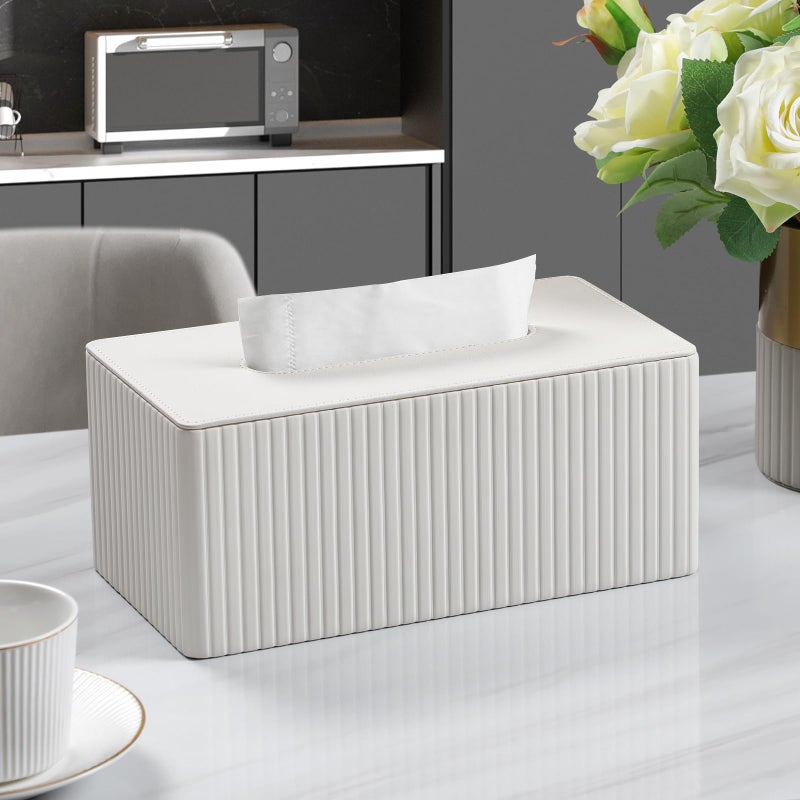 MEIBOOCH PU Leather Tissue Box Cover Rectangle Tissue Box Holder for 120-160 Count Box of Tissues (Ivory) - Image 2